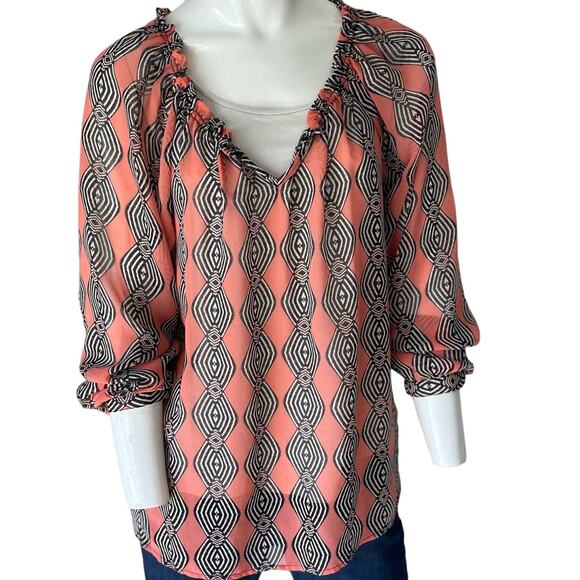 DEMOCRACY Peasant Top Size Medium Lightweight Sheer Y2K Boho Geometric - Picture 1 of 12